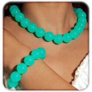 Women's Light Blue Handmade Chunky Beaded Large Round Beads Bracelet Necklace